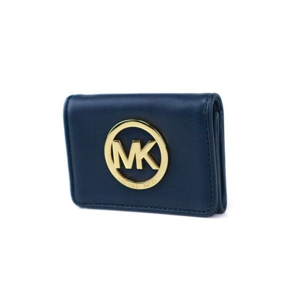 NWT Michael Kors Fulton MK Logo Leather Credit Card Case Navy - Picture 3 of 7